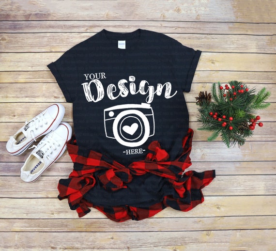 Download Christmas Mockup Vintage Wood Gildan 500 Black Unisex Tshirt Etsy