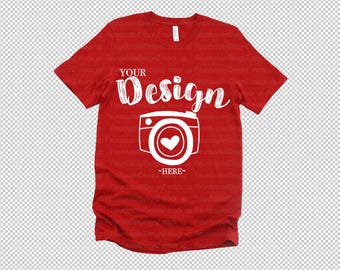 PNG Bella Canvas 3001 Red Unisex T-shirt Mock Up Mock Up Flat Lay bella canvas 3001 Red mockup Transparent PNG Blank T-Shirt