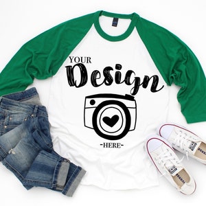 Tultex 245 raglans White-kelly Mockup T-shirt Mockup, Mock Up, Flat Lay Mockup raglan mockup Raglan Flat Lay Mockups Raglan Mockups