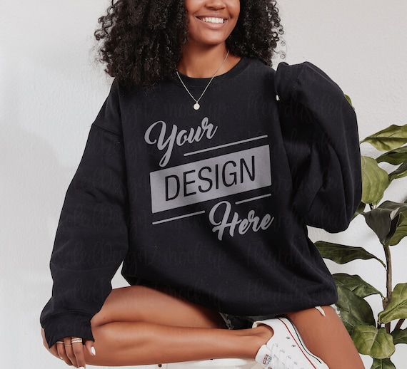Buy Gildan 18000 Black Sweatshirt Mockup Model Mockup Aesthetic 18000 Mockup Black Model Mockup Cozy Oversized Simple Mockup Online in India Etsy