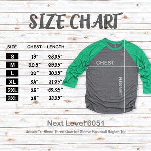 Tabla de tallas Next Level 6051, Guía de tallas de camiseta raglán NL6051, Foto real, Maqueta simple, minimalista, neutra, básica, fondo liso, Camiseta unisex