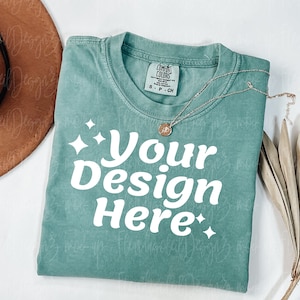 Comfort Colors 1717 Light green Adult Heavyweight RS T-Shirt mockup Comfort Colors mockup Short Sleeve Shirt flat lay mockup