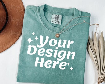 Comfort Colors 1717 Light green Adult Heavyweight RS T-Shirt mockup Comfort Colors mockup Short Sleeve Shirt flat lay mockup