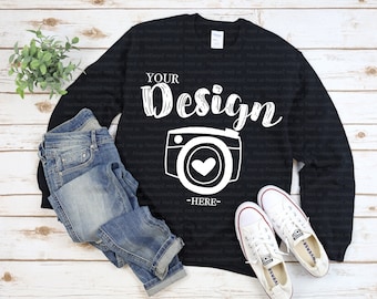 Gildan 18000 Heavy Blend Crewneck Sweatshirt Black Sweatshirt Mockup 18000 Mock Up Flat Lay Gildan Mockups Sweatshirt Mockup