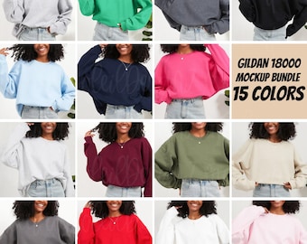 Gildan 18000 Sweatshirt Mockup Bundle G180 Crewneck Mock-up Bundle Model Mockup Neutral Casual Simple Gildan 18000 Mocks