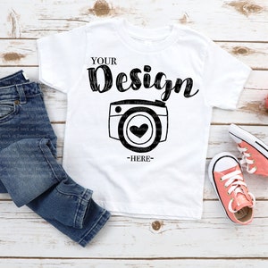 kids t shirt mockup Bella Canvas 3001T White T-Shirt Jersey Unisex T-Shirt Toddler Flat Lay kids tee mockup gilr mockup t-shirt mockup kids
