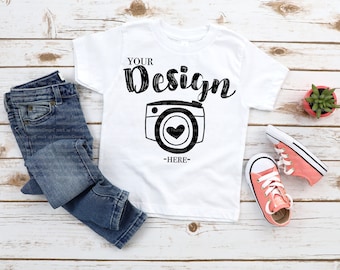 kids t shirt mockup Bella Canvas 3001T White T-Shirt Jersey Unisex T-Shirt Toddler Flat Lay kids tee mockup gilr mockup t-shirt mockup kids