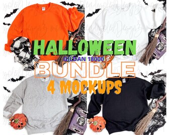 Gildan 18000 mockup bundle Halloween Gildan HALLOWEEN Sweatshirt Mock up Halloween G180 Mockup Bundle Orange / White / Sport Grey / Black