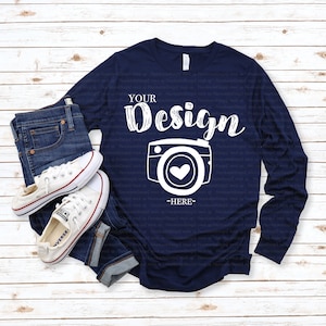 Maqueta de camiseta de manga larga de otoño Bella Canvas 3501 Maqueta de camiseta de manga larga 3501 Maquetas Maqueta de camiseta de manga larga Bella Canvas 3501 Navy