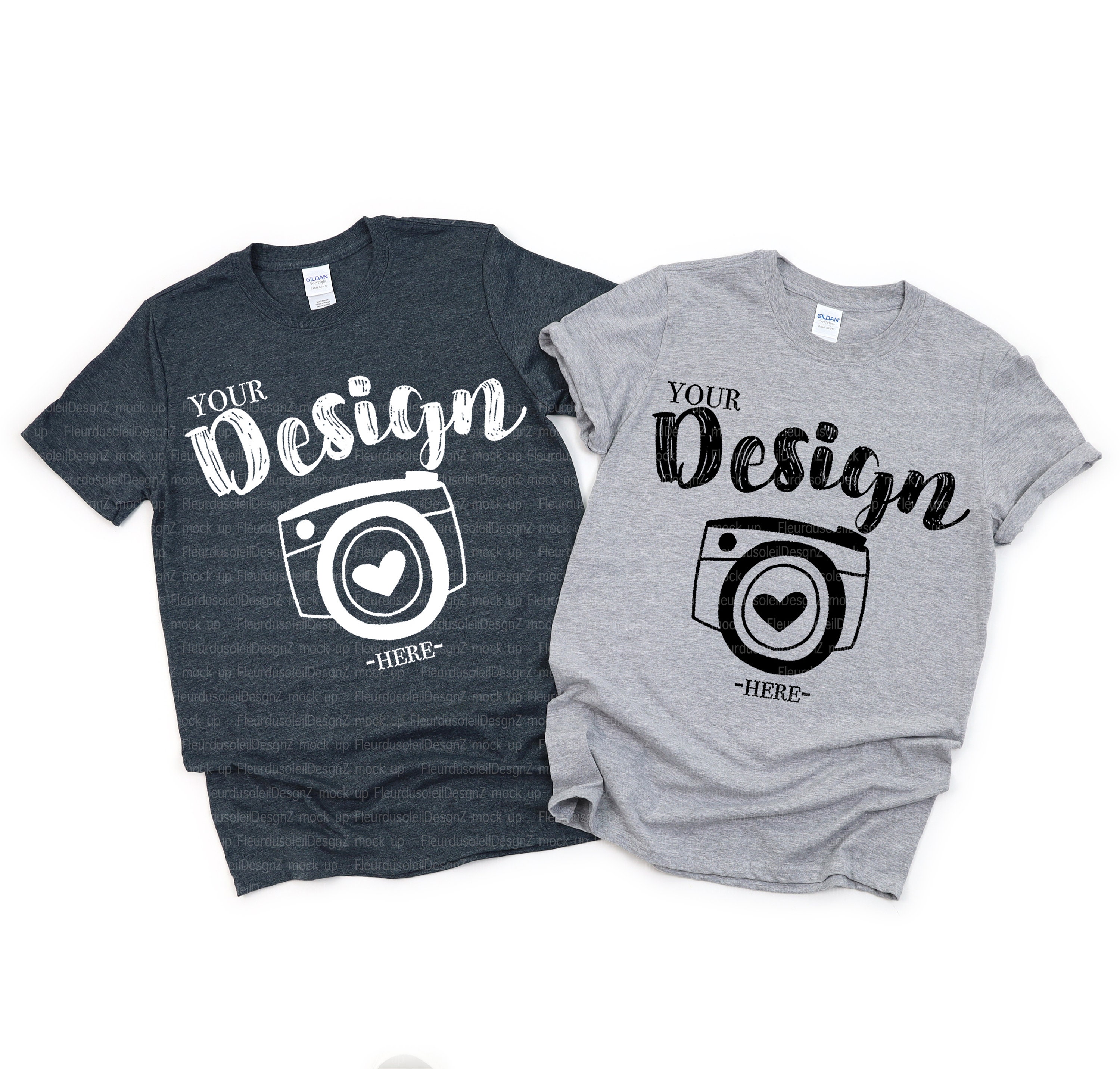 Couple tshirt mockup Shirts Couple Flat Lay Gildan 64000
