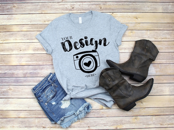 Bella Canvas 3001 Athletic Heather Flat Lay Mockup Mock Up Etsy
