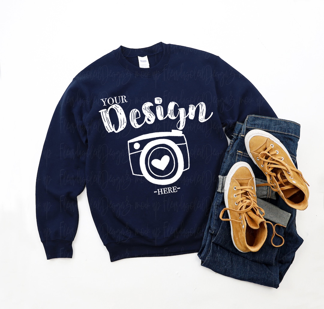 Gildan G180 Men's Heavy Blend Crewneck Sweatshirt - Navy, Large (Marine Color) - View #8
