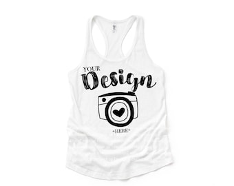 Maqueta de camiseta blanca sin mangas Next Level 1533, maqueta de camiseta sin mangas con espalda deportiva, maqueta de camiseta sin mangas, maqueta de camiseta sin mangas blanca en blanco.