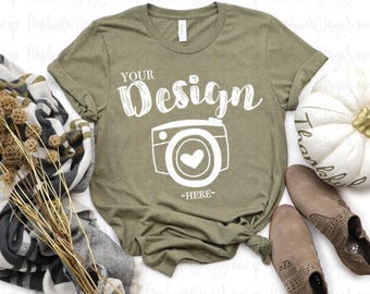 bella canvas 3001 Heather Olive mockup t-shirt mockup bella canvas mockup olive Flat Lay Bella Canvas mock up fall mockup