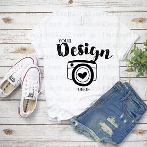 Bella Canvas 3005 white Unisex T-shirt Mock Up   v neck t shirt template white t-shirt mockup unisex Flat Lay bella canvas mockup 3005