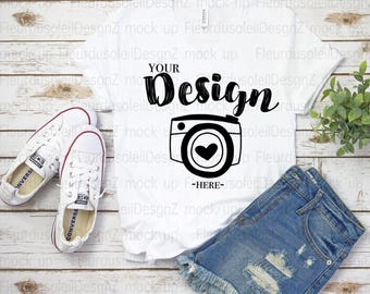 Bella Canvas 3005 white Unisex T-shirt Mock Up   v neck t shirt template white t-shirt mockup unisex Flat Lay bella canvas mockup 3005