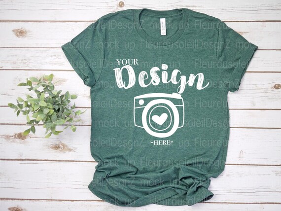 Tshirt Mockup 3001 Bella Canvas 3001 Heather Forest Tshirt Etsy