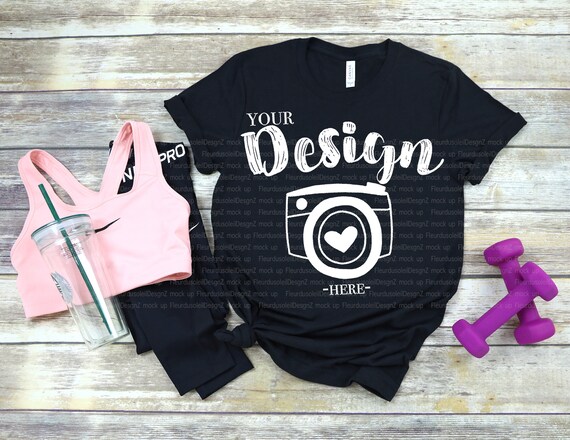 Bella Canvas 3001 Black Flat Lay Mockup Fitness Workout Mock Etsy