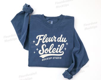 Comfort Colors 6014 Midnight Mockup, Long Sleeve Shirt Mockup, Folded Flat Lay, Real Photo, Minimal Neutral, Digital Download