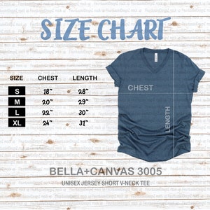 V-neck Bella Canvas Size Chart | Bella + Canvas 3005 Size Chart | Bella Canvas mockup Size Chart | bella canvas Size S-XL