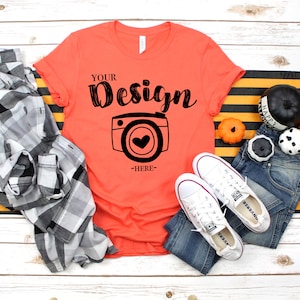 Bella Canvas 3001 Orange Flat Lay Mockup, orange t-shirt mockup Flat Lay Bella Canvas mock up halloween T-shirt Mockup orange tshirt mockups