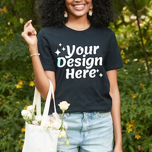 Bella Canvas 3001 Black tshirt Mockup | black women tshirt Mockup | black model Mockup | 3001 T-shirt Mock up
