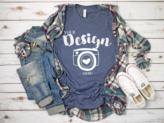 Bella Canvas 3001 Heather Navy Flat Lay Mockup Mock Up Mock Etsy
