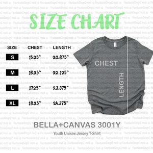 Bella Canvas Size Chart | Bella Canvas 3001Y Size Chart | YOUTH Shirt Size Chart | | KIDS size chart