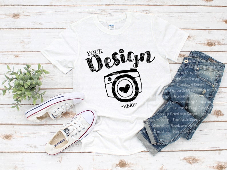 Download Gildan 64000 White Unisex TShirt mockup Gildan Softstyle ...