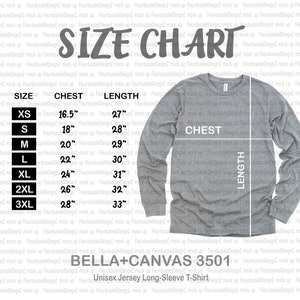 XS-3XLBella Canvas 3501 Size Chart | Bella Canvas Size Chart | Bella canvas sizing | Long Sleeve Size Chart | 3501 Mockups