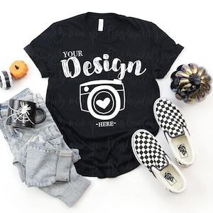 Bella Canvas 3001 Halloween Mockup Bundle, 4 Mockups Pack, BC3001 Tee, Simple Minimal Neutral Basic Plain Background Mockup, Real Photo image 2