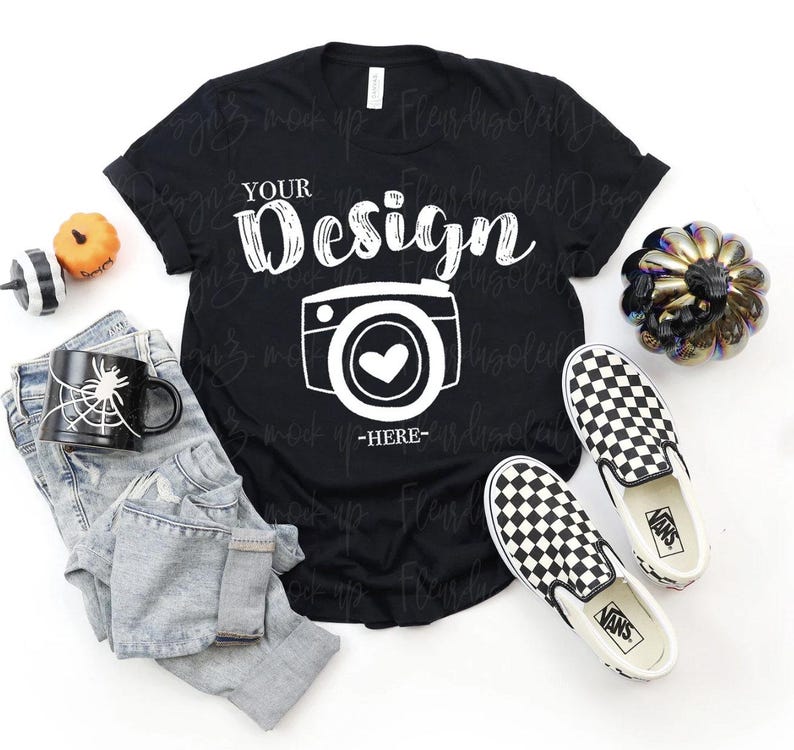 Bella Canvas 3001 Halloween Mockup Bundle, 4 Mockups Pack, BC3001 Tee, Simple Minimal Neutral Basic Plain Background Mockup, Real Photo image 2
