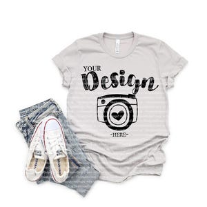 Spring T-shirt Mockup | Bella Canvas Mockup | Bella Canvas 3001 Heather Cool Gray Mockup | tshirt mockup 3001 | spring tee mockup