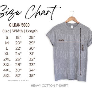 Gildan Size Chart | Gildan 5000 Size Chart | Gildan mockup Size Chart | Gildan Unisex T-Shirt Mockup Size Chart