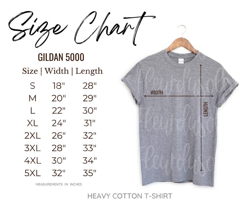 Gildan Size Chart | Gildan 500 Size Chart | Gildan mockup Size Chart | Gildan Unisex T-Shirt Mockup Size Chart