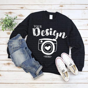 Gildan 18000 Heavy Blend Crewneck Sweatshirt Black Sweatshirt Mockup 18000 Mock Up Flat Lay Gildan Mockups Sweatshirt Mockup