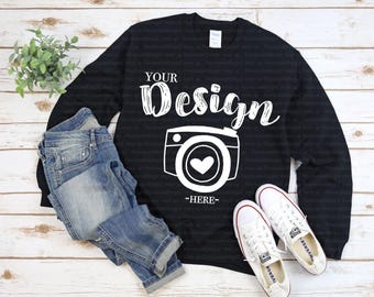 Gildan 18000 Heavy Blend Crewneck Sweatshirt Black Sweatshirt Mockup 18000 Mock Up Flat Lay Gildan Mockups Sweatshirt Mockup