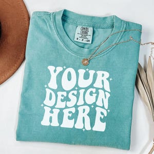 Comfort Colors C1717 Seafoam Shirt Mockup Comfort Colors Seafoam Mockup Halloween Comfort Color 1717 flat lay