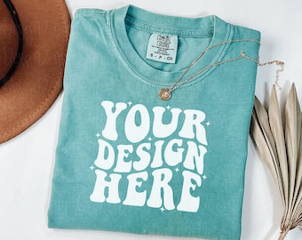 Comfort Colors C1717 Seafoam Shirt Mockup Comfort Colors Seafoam Mockup Halloween Comfort Color 1717 flat lay