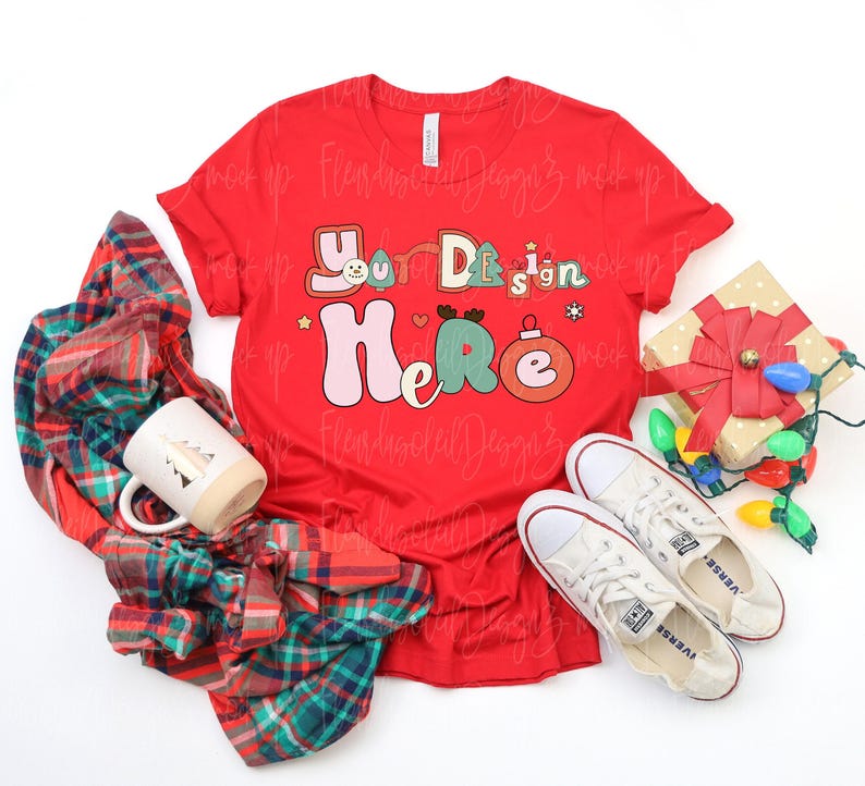 Paquete de maquetas navideñas / Maquetas de camisetas Bella Canvas 3001 / Diseño plano navideño con fotos reales / Estética navideña acogedora imagen 4