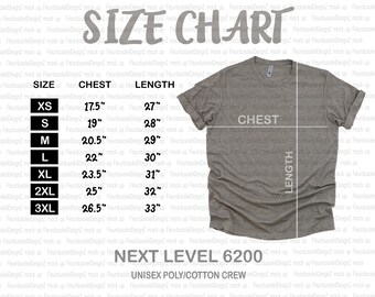 Next Level 6200 Size Chart Next Level Unisex Poly Cotton T-shirt Size ...
