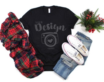 Black Bella Canvas 3001 Mockup | Bella and Canvas t-shirt Mockup | Christmas tshirt Mockup | Unisex T-shirt | Flat Lay | Fall Mockup