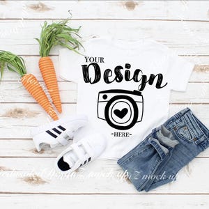 Easter Mockup Kids Bella Canvas 3001T White T-Shirt Jersey Unisex T-Shirt Toddler TShirt Flat Lay Toddler Flat Lay Easter kids mockup tshirt image 1