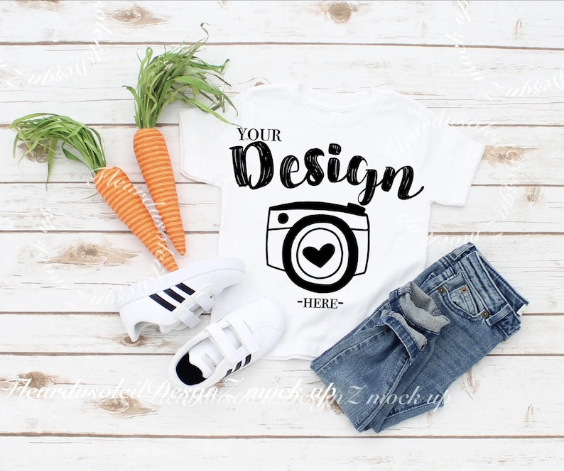 Easter Mockup Kids Bella Canvas 3001T White T-Shirt Jersey Unisex T-Shirt Toddler TShirt Flat Lay Toddler Flat Lay Easter kids mockup tshirt image 1