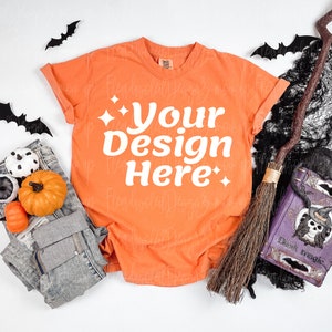 Comfort Colors C1717 orange Shirt Mockup Comfort Colors orange Mockup Halloween Comfort Color 1717 flat lay