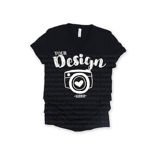 T-shirt unisex con scollo a V Bella Canvas 3005 nera Mock Up, modello di maglietta con scollo a V T-shirt Mock Up, Mock Up, Flat Lay, bella canvas mockup 3005