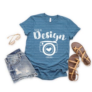 Bella Canvas 3001 Heather Deep Teal bella canvas 3001 heather mockup  Flat Lay, Bella Canvas mock up,T-shirt Mockup,Unisex Tee Mockup