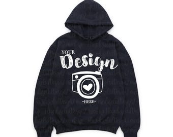 Gildan 18500 svart hoodiemodell | Hoodie med platt lay | Gildan tung blandad hoodiemodell