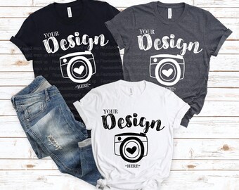 Maquette en toile Bella T-shirt maquette maquette en noir et blanc Trio de maquettes d'amis Maquette en toile bella 3001 plusieurs