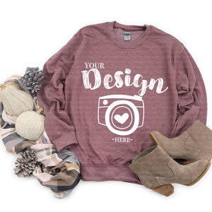 Heather Sport Dark Maroon Gildan 18000 Heavy Blend Crewneck Sweatshirt 18000 Mock Up Flat Lay Gildan Mockups Sweatshirt Mockup